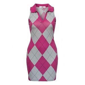 Pink and Gray Argyle Mini Dress